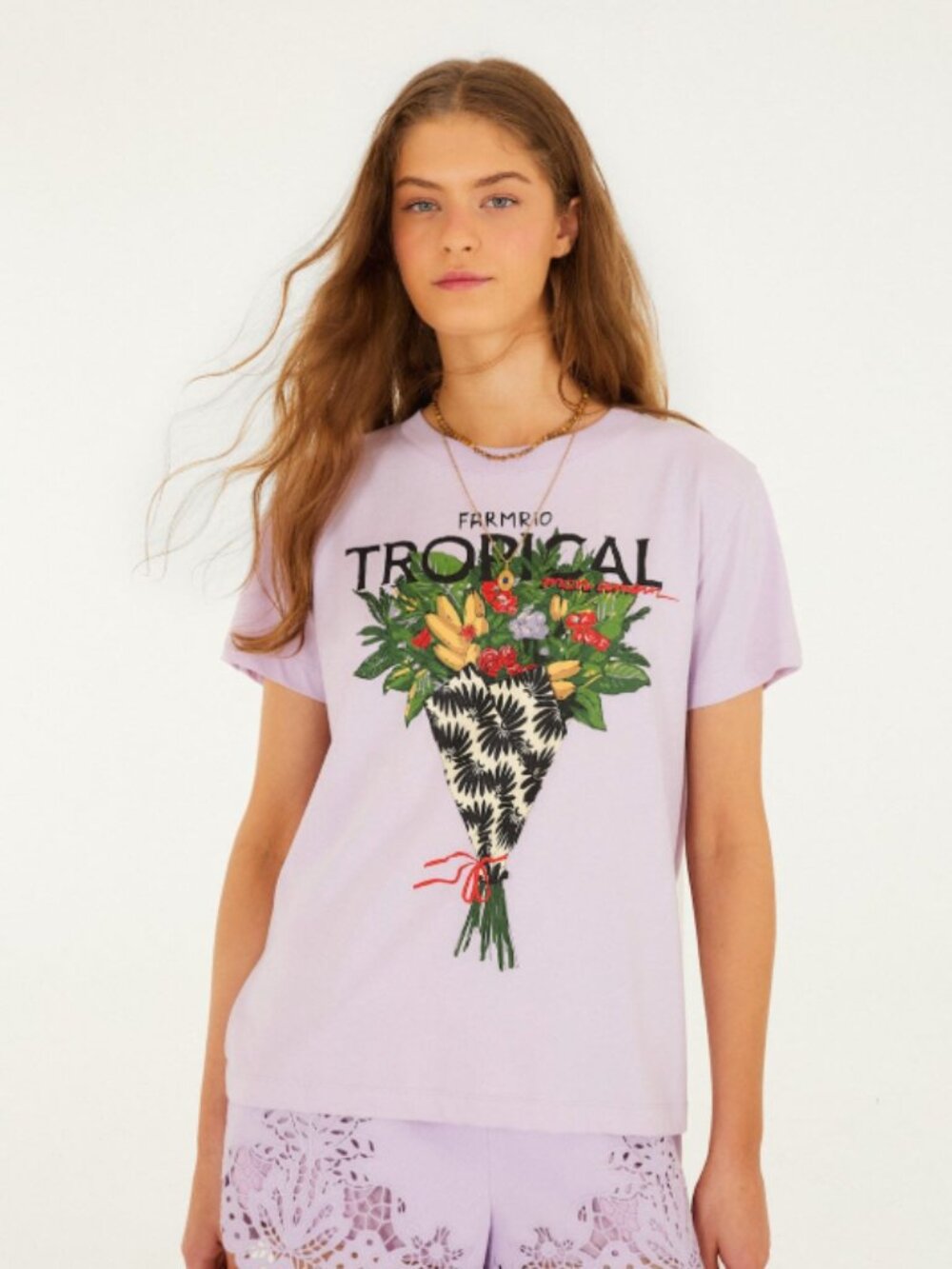 FARM Rio Lilac Tropical Bouquet T-shirt